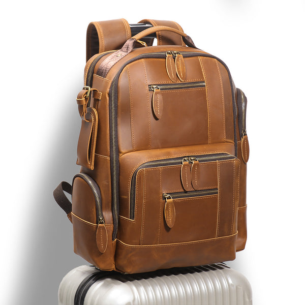 Mochila Trolley de Cuero Retro con Ruedas