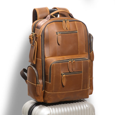 Mochila Trolley de Cuero Retro con Ruedas