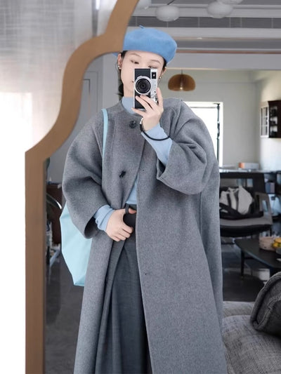 Abrigo de Lana Gris Elegante de Largo Medio para Mujer - Image 12