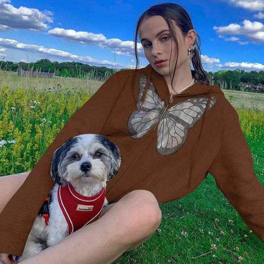 Sudadera con Capucha Estampado Mariposas Manga Larga para Mujer - Casual Otoño Invierno - Image 2