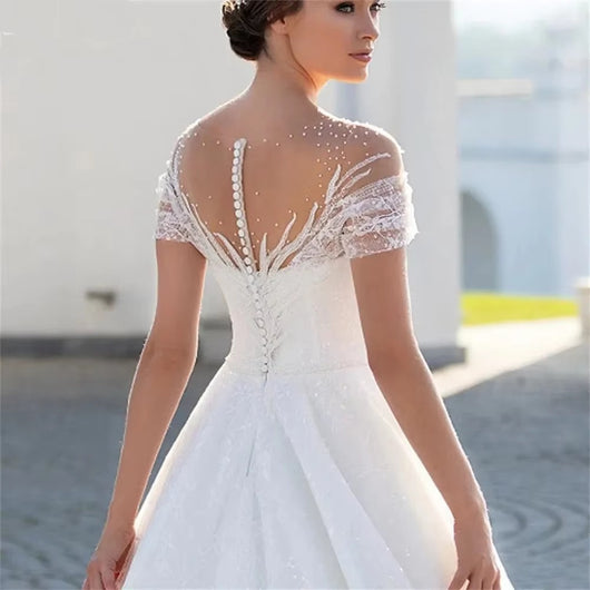 Vestido de Novia Hombros Descubiertos con Velo Nupcial de Encaje - Image 9