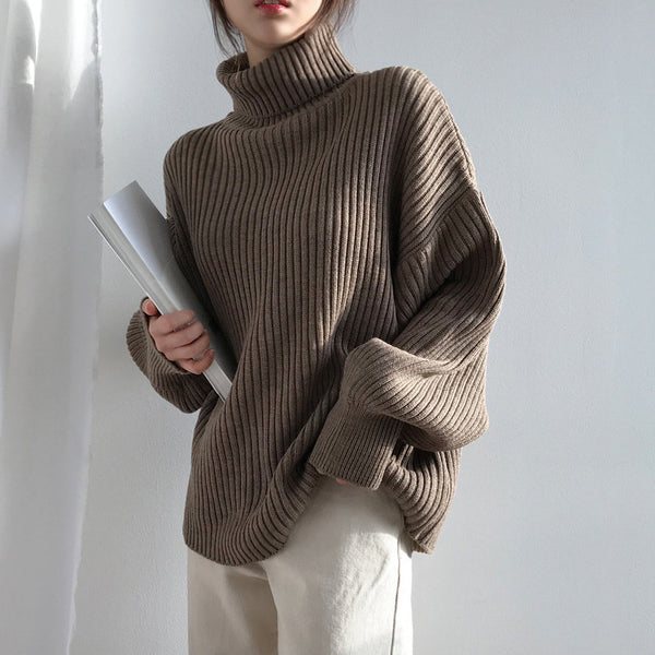 Suéter Suelto de Cuello Alto para Mujer - Abrigo Grueso y Cálido