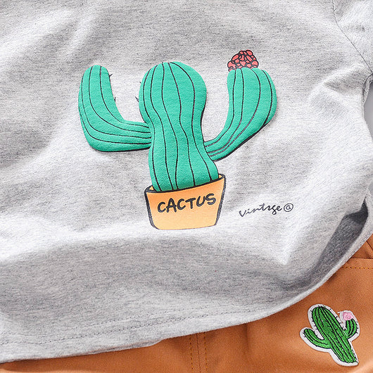 Conjunto de Camiseta de Algodón Puro con Diseño de Cactus para Niños y Niñas - Image 11
