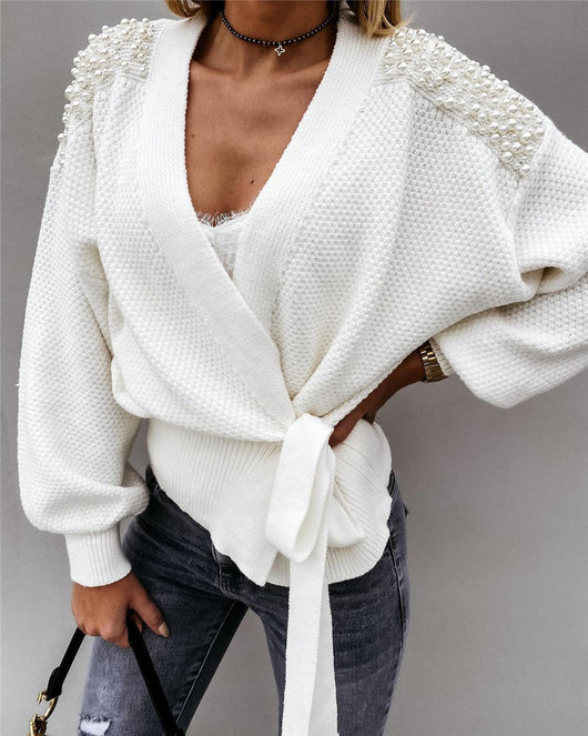 Cardigan Tejido para Mujer con Mangas Anchas y Cordones - Image 6