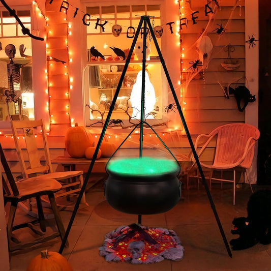 Caldero de Bruja Decorativo con Luz LED sobre Trípode