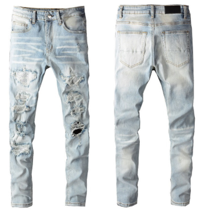 Jeans Skinny Ajustados con Algodón Elástico y Efecto Desgastado