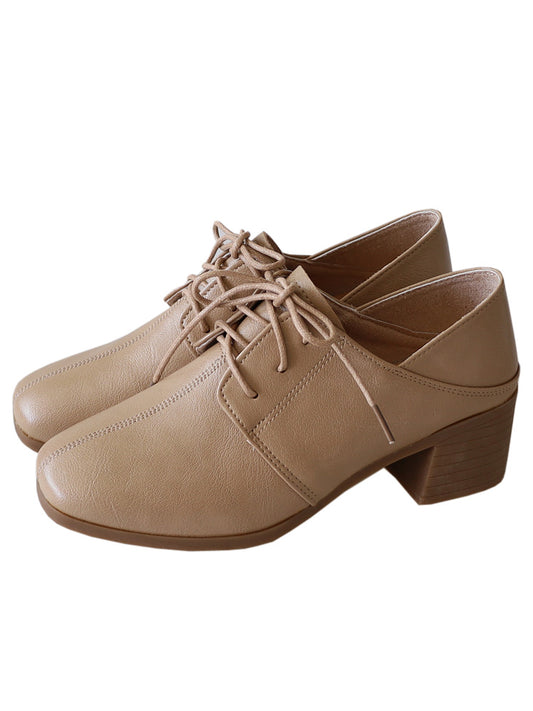 Zapatos Retro Universitarios con Punta Cuadrada y Tacón Medio
