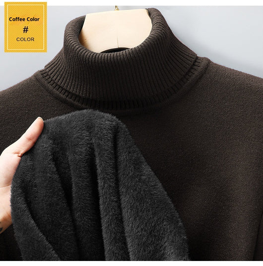 Suéter Cuello Alto Tejido Liso para Hombre con Detalles de Piel - Image 15