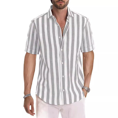 Camisa de Playa Hombre Rayas Tejidas - Estilo Casual Europeo Verano - Image 5