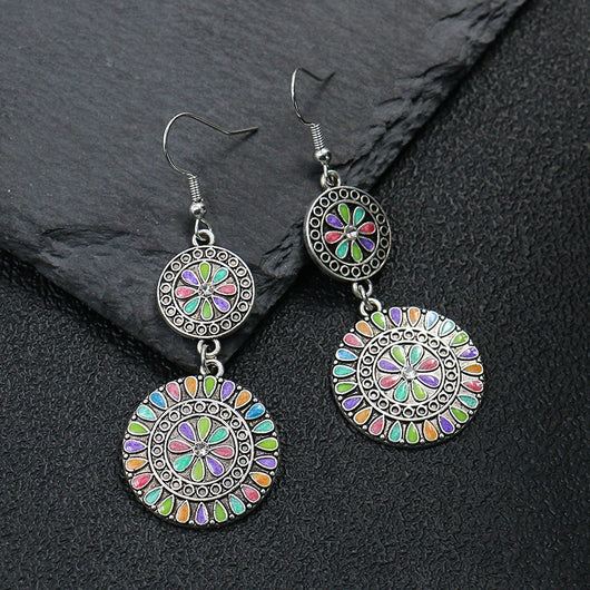 Aretes de Aleación Floral Redondos con Cristales Brillantes - Image 12