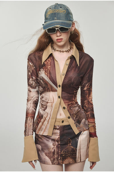Blusa Plisada con Malla Estampada y Cintura Ajustable - Image 14