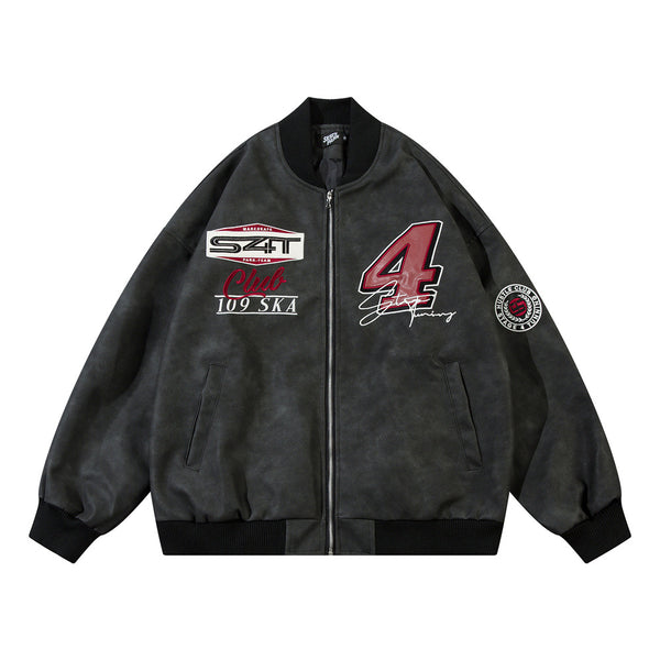 Chaqueta Béisbol Estilo Europeo Americana con Bordado y Cuero PU