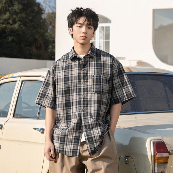 Camisa Casual Retro Americana de Manga Corta Unisex
