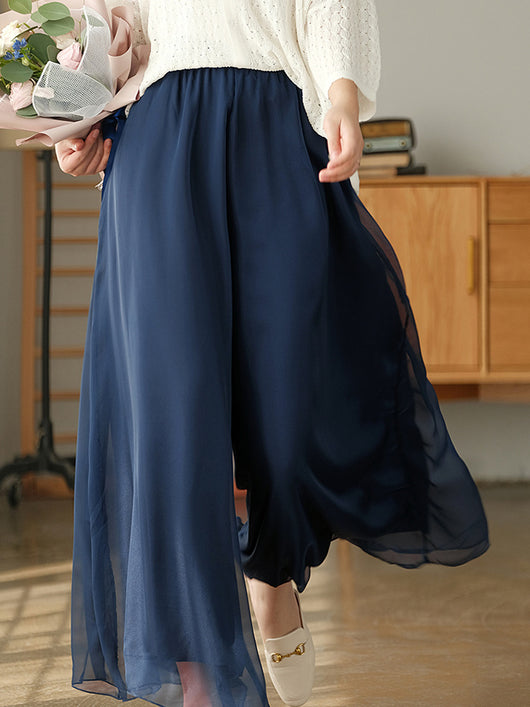 Pantalones Anchos de Cintura Alta en Malla y Gasa - Comodidad Elegante - Image 4