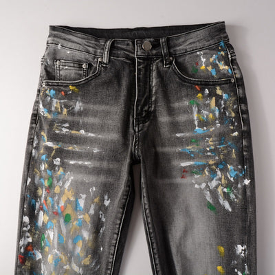 Jeans Slim Fit Gris Desteñido con Cintura Elástica para Hombre - Image 10