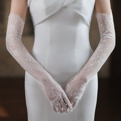 Guantes de Novia Encaje Blanco Tul Fairy para Sesión Fotográfica - Image 3