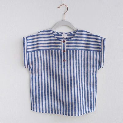 Camiseta Infantil de Lino Algodón Estilo Mori - Manga Corta con Botones Delanteros - Image 13