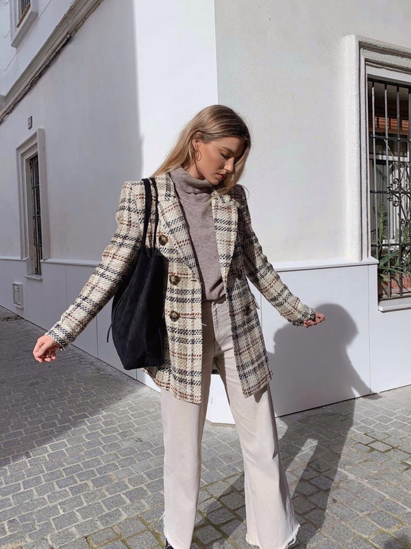 Falda Pantalón Cuadros Versátil - Traje Profesional