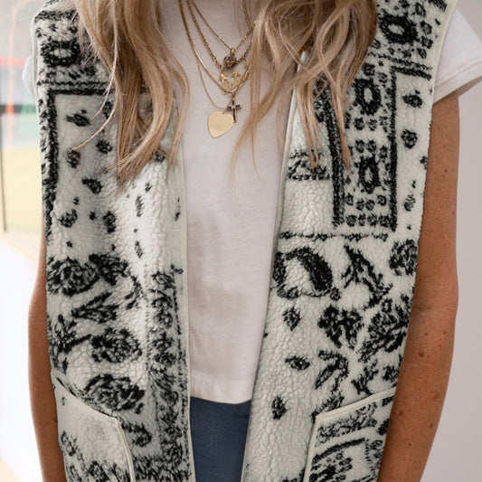 Chaqueta Camisola Western Estilo Paisley en Lana de Cordero Beige