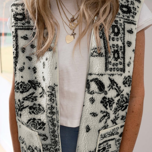 Chaqueta Camisola Western Estilo Paisley en Lana de Cordero Beige