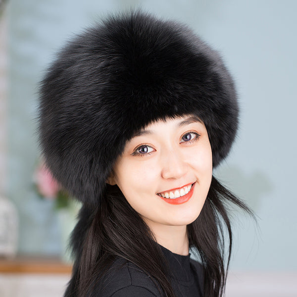Gorro Abrigador de Piel de Zorro con Protección Auditiva para Mujer