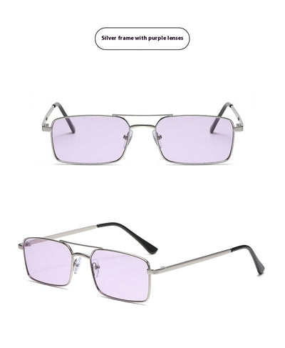 Black rectangular sunglasses with a double beam and dark gray lenses, angled on a white background. - Image 22