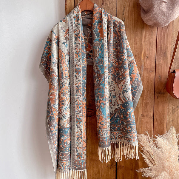 Pashmina Étnica Gruesa con Borlas - Bufanda Térmica Abrigadora