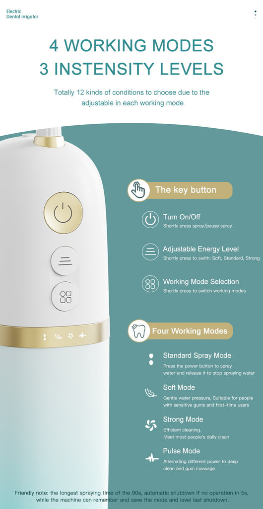 White and rose gold portable electric water flosser with a curved nozzle and volume markings for 160ml and 200ml. - Image 10
