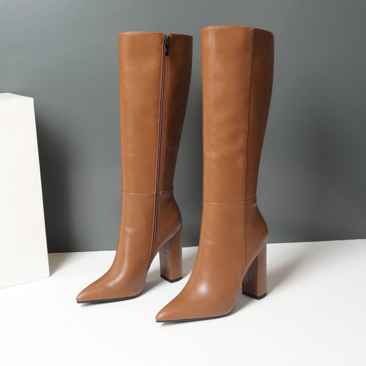 Botas Altas de Tacón Grueso Punta Afilada para Otoño e Invierno - Image 13