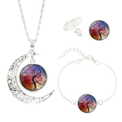 Conjunto de Collar y Aretes Árbol de la Vida con Piedras Preciosas - Image 9