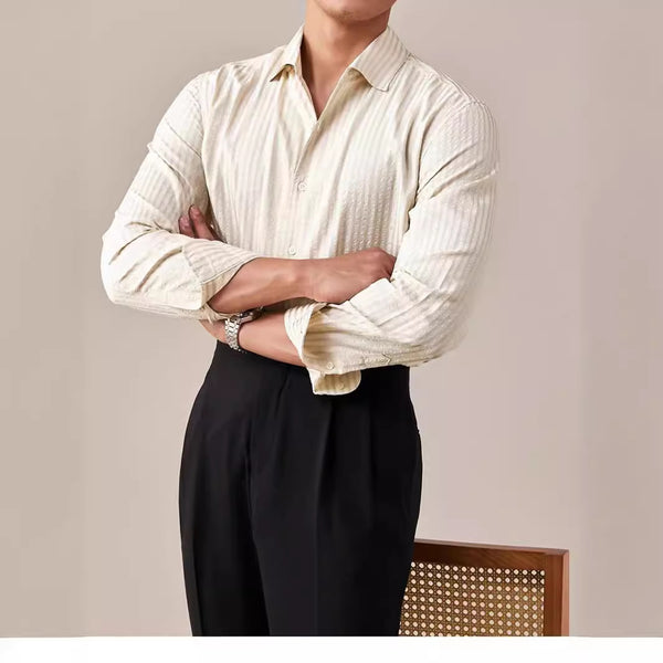 Camisa Blanca Italiana de Cuello Clásico para Hombre, Manga Larga