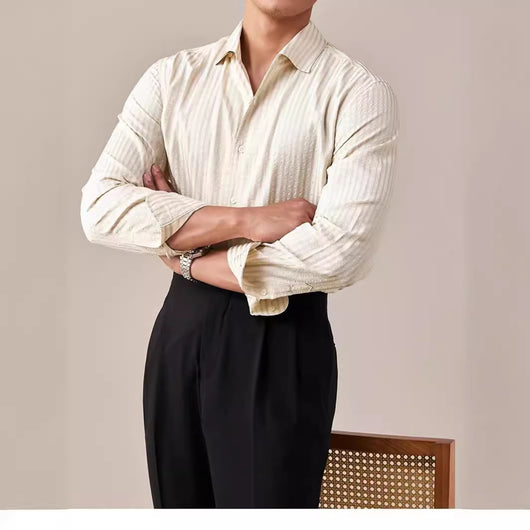 Camisa Blanca Italiana de Cuello Clásico para Hombre, Manga Larga - Image 2