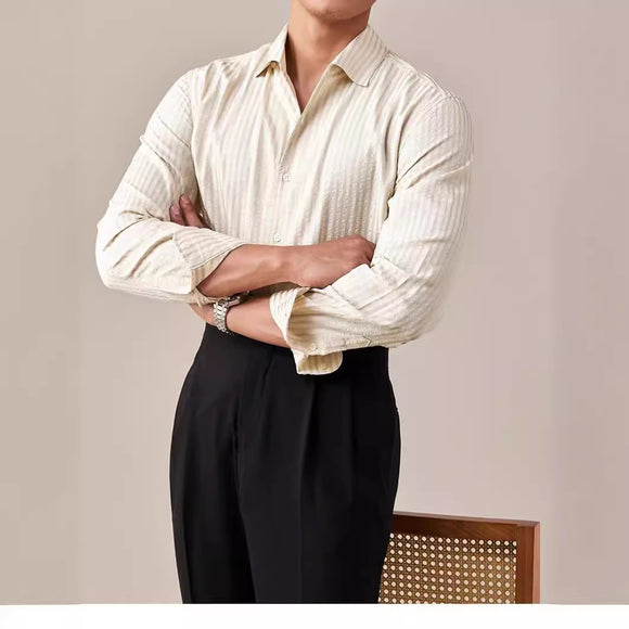 Camisa Social Masculina Italiana de Manga Longa Branca com Gola Clássica
