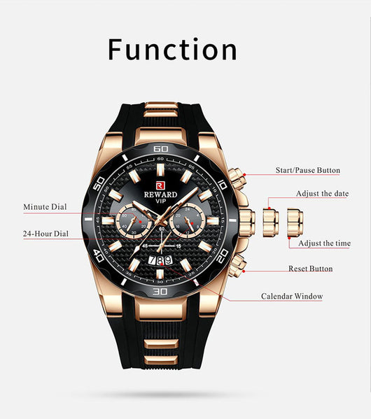 Reloj para Hombre REWARD Negro y Dorado con Diseño Moderno y Calendario - Image 9