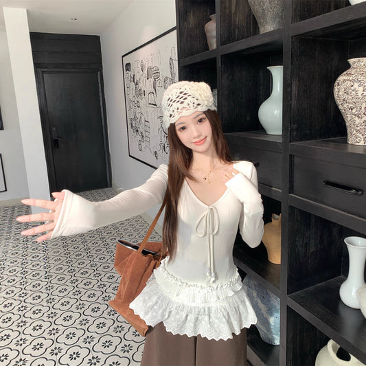 Blusa Larga Ajustada con Cuello V y Detalles Combinados para Mujer - Image 2