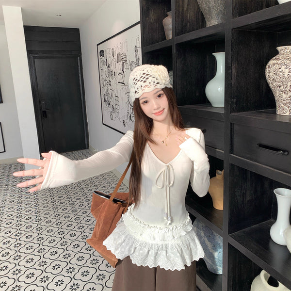 Blusa Larga Ajustada con Cuello V y Detalles Combinados para Mujer - Image 2
