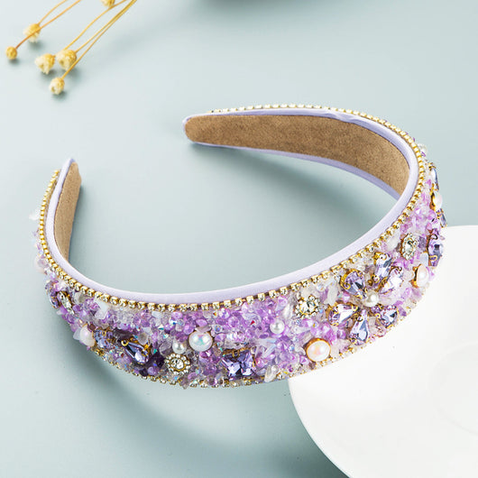 Diadema Ancha de Tela con Flores de Resina y Brillantes - Image 11