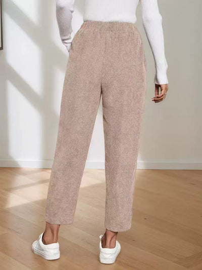 Pantalones Rectos de Cintura Alta con Bolsillos en Pana - Image 9