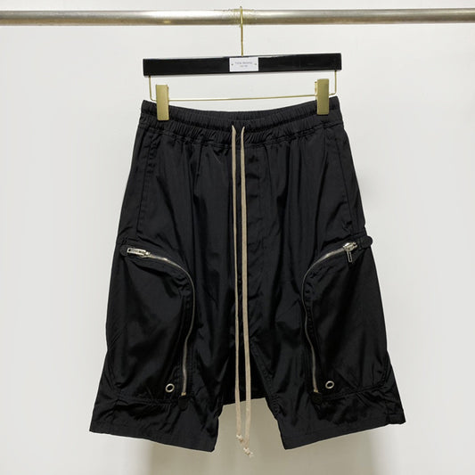 Shorts Harem Motociclista Negro con Bolsillos de Cierre para Hombre