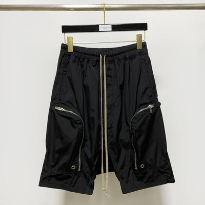 Shorts Harem Motociclista Negro con Bolsillos de Cierre para Hombre