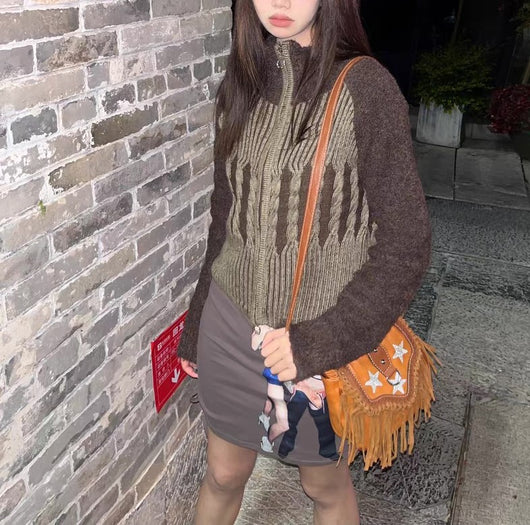 Bolso Bandolera Retro con Estrella Lentejuelas y Borlas