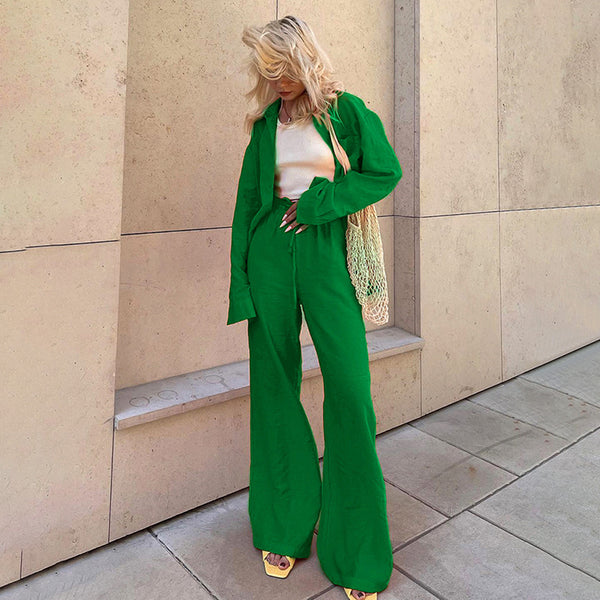 Conjunto Elegante de Camisa Manga Larga y Pantalón Casual para Mujer