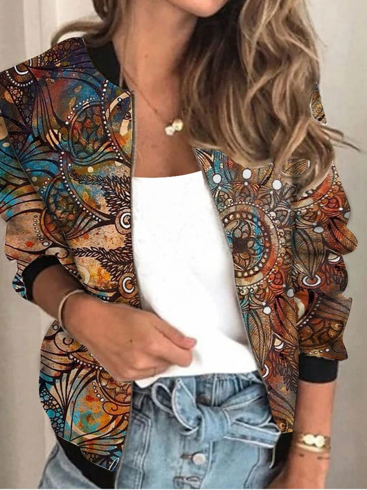 Abrigo Cardigan Estampado con Cuello Alto Suelto para Mujer - Image 6