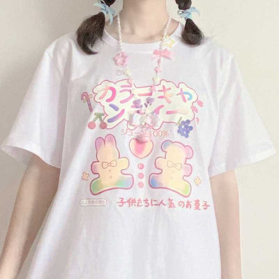 Blusa Holgada Estilo Colegiala Japonesa con Estampado Conejito Dulce para Verano - Image 8