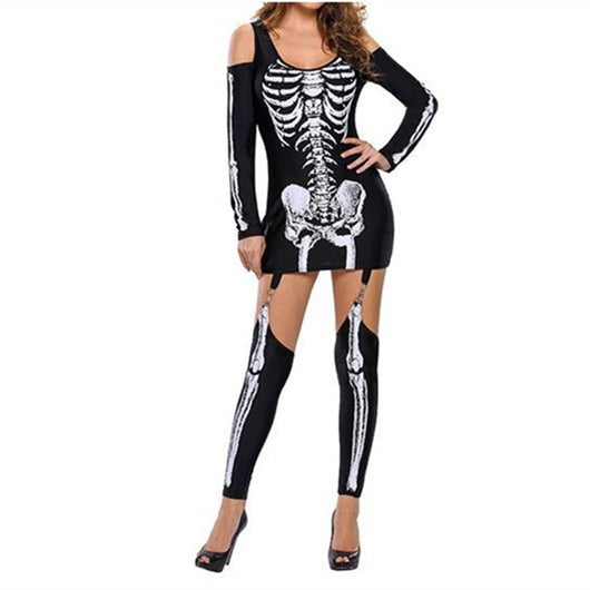 Disfraz Halloween Sexy Calavera - Diseño Hombros Descubiertos Efecto Oscuro - Image 3