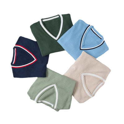 Suéter Tejido Cuello V con Combinación de Colores para Hombre y Mujer - Image 6