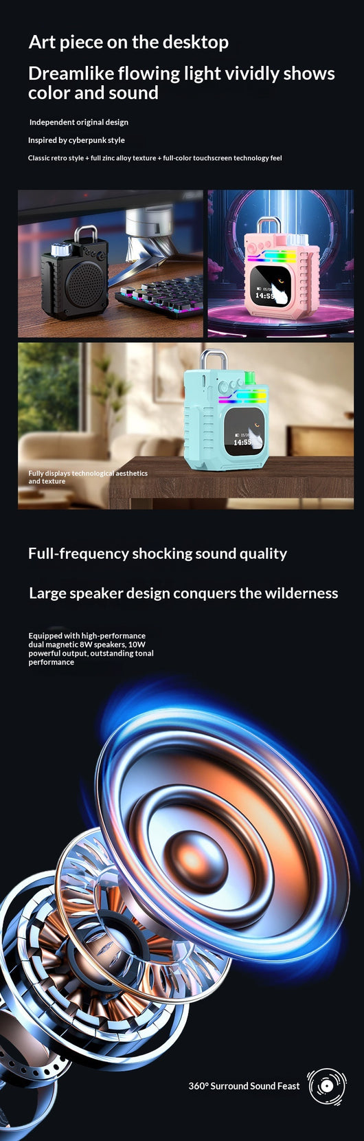Altavoz Inteligente Portátil con Subwoofer, Pantalla a Color y Reloj Climático - Image 22