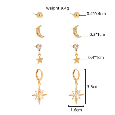 Set de 4 Aretes Lunares Brillantes - Diseño Moderno - Image 5