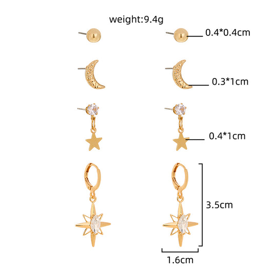 Set de 4 Aretes Lunares Brillantes - Diseño Moderno - Image 5