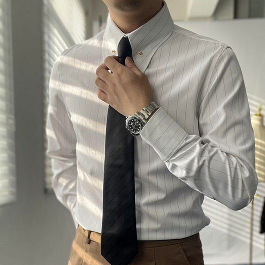 Camisa Casual para Hombre con Cuello Empire y Rayas